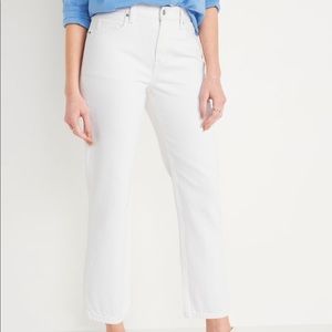 Women’s High Waisted Slouchy Straight Cropped Non-Stretch White Jeans Size 4